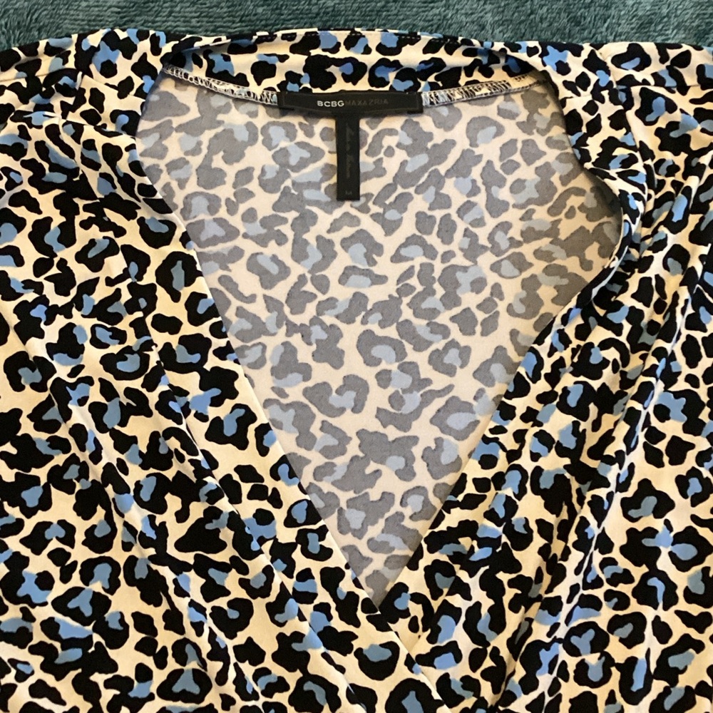 BCBG Black and Blue Animal Print Blouse
